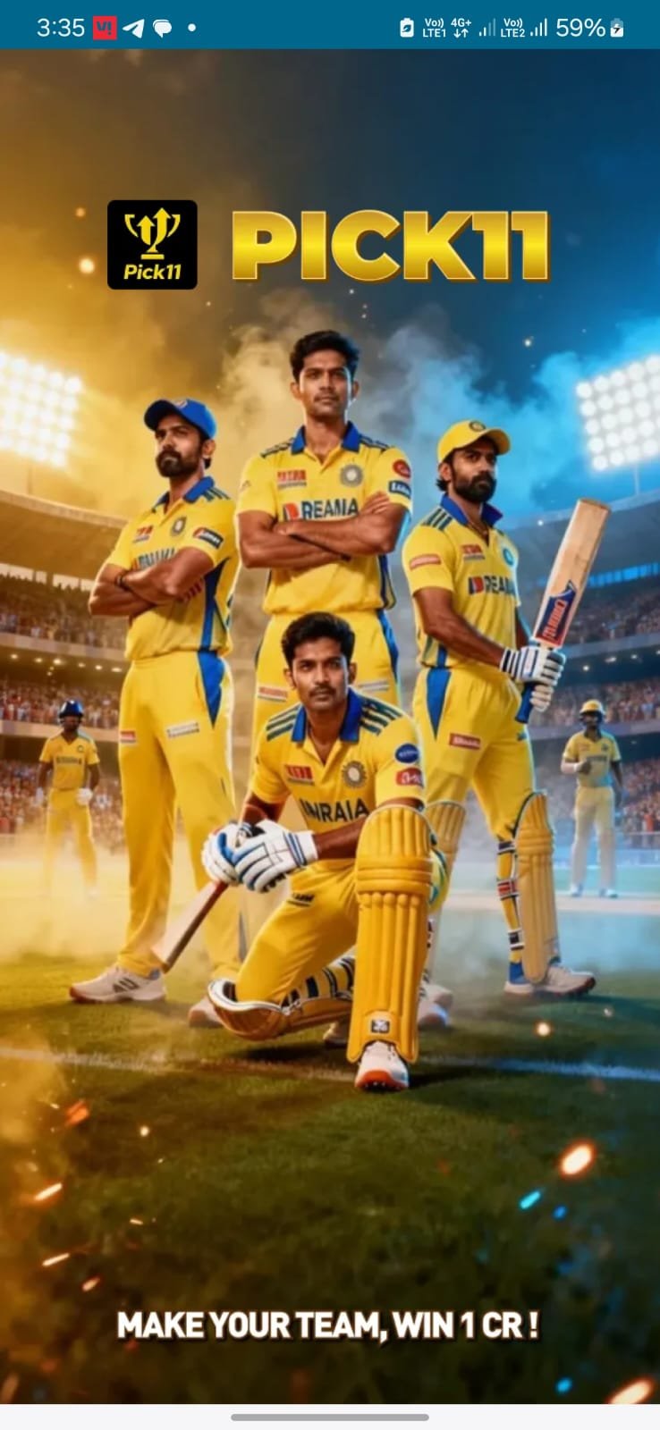 Pick11 cricket app 2026 logo with red trophy icon on black background